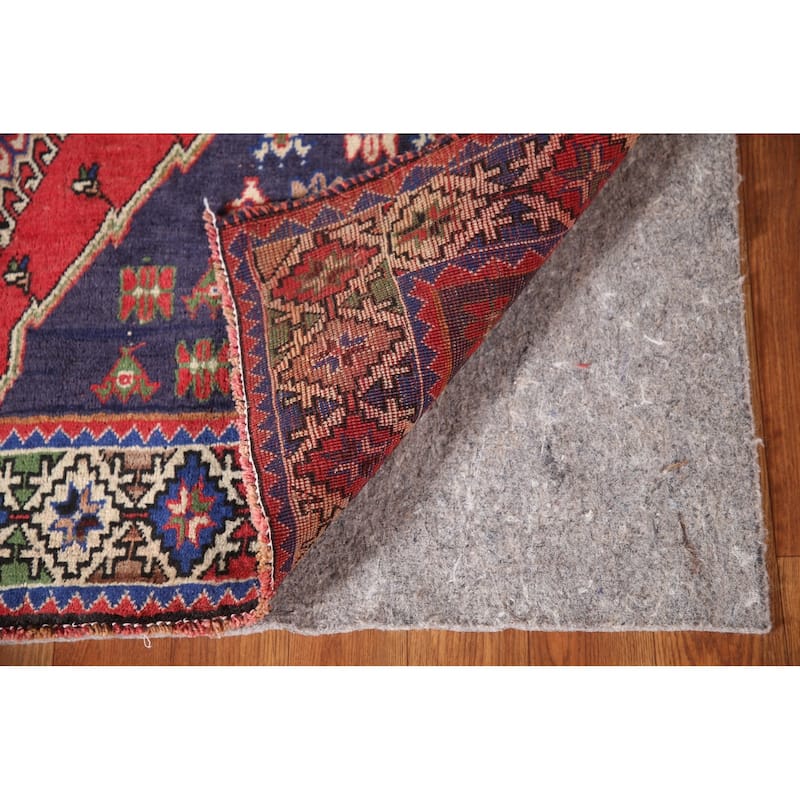 Navy Geometric Yalameh Persian Vintage Rug Hand-knotted Wool Carpet - 4'3"x 7'1"