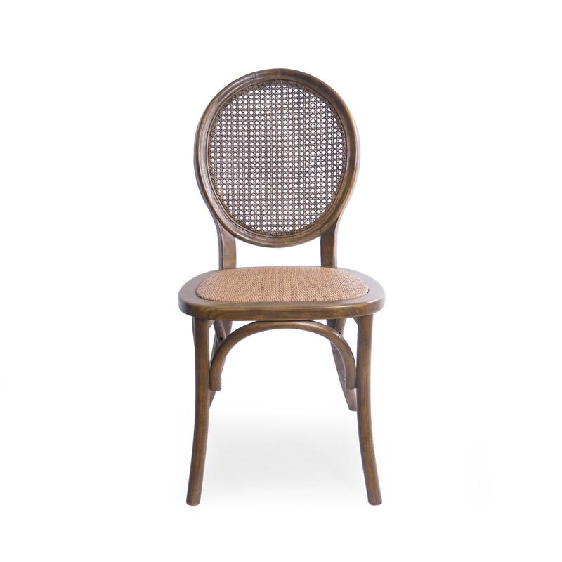 2PCS Wood Dining Chair With Rattan Back