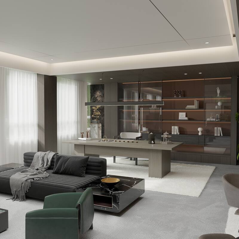 118.1" Large Conference Table, Modern Executive Office Desk with Heavy Duty Wood Base, Seats 8–10 Dining Table