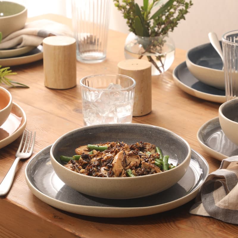 Gibson Elite Manila Bay 16-Piece & 12-Piece Stoneware Reactive Glaze Modern Artisan Dinnerware Set, Service for 4