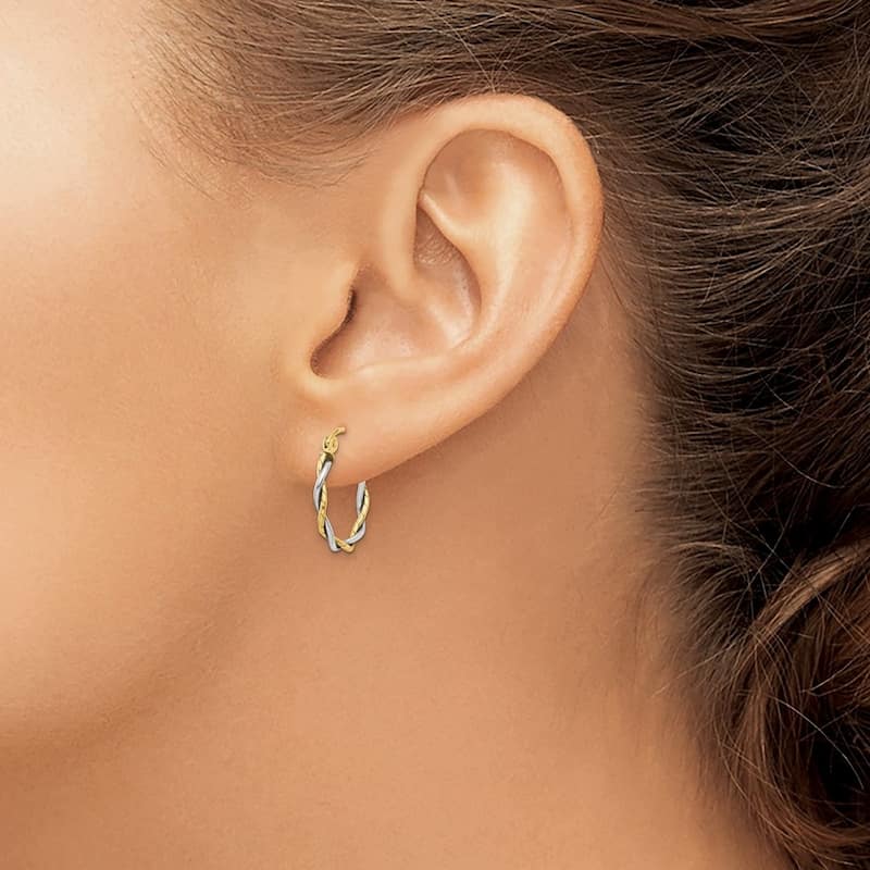 Curata 14k Two Tone Gold Polished 15x2mm Twisted Hoop Earrings