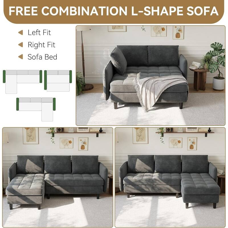 L-Shaped Chenille Convertible Sofa Couch, with Hidden Storage