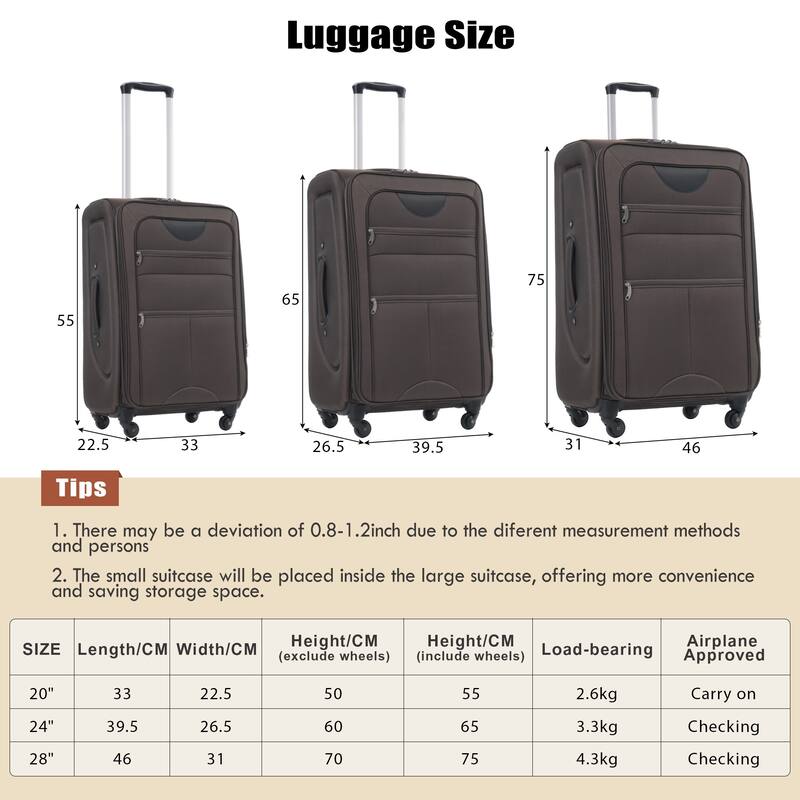 Softside Luggage Set with Expandable Suitcases, Duffel Bag, and TSA Lock, 4 Multi-Directional Spinner Wheels (20/24/28in)