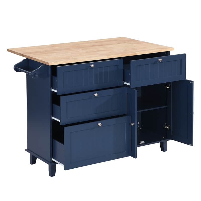 Farmhouse-Style Kitchen Island Set with Drop-Leaf Table, Two Seats, Storage Cabinet, Drawers, and Towel Rack‌