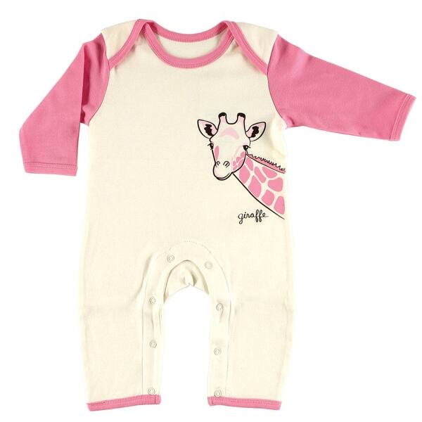 slide 1 of 1, Touched by Nature Baby Girl Organic Cotton Coveralls 1pk, Giraffe 0 - 3 Months - Pink