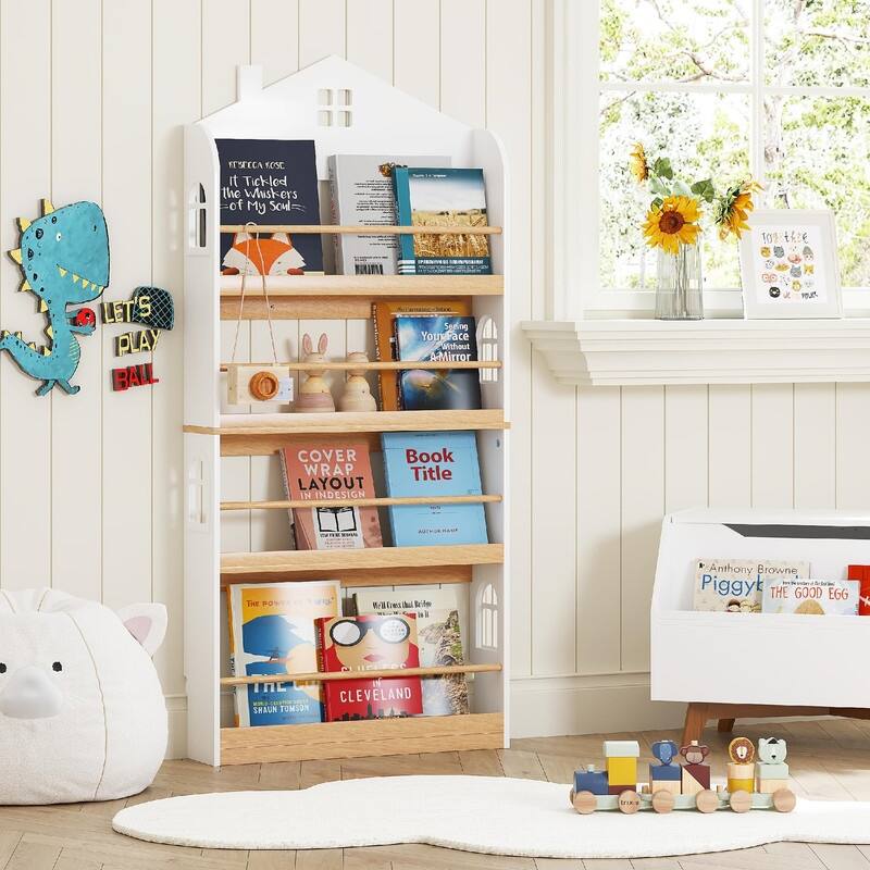 Kids Bookshelf Wall Mounted - 23.62"D x 5.79"W x 51.3"H