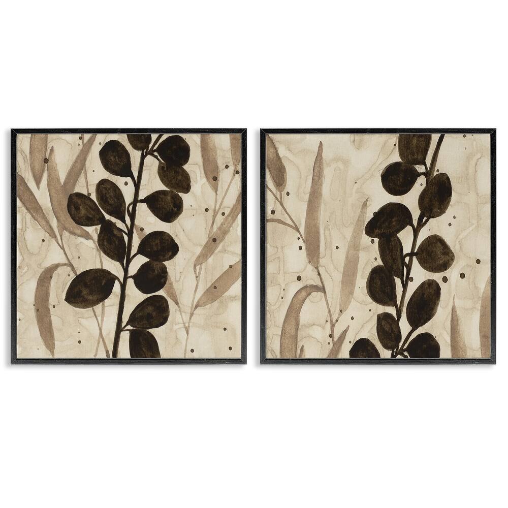Stupell Natural Tone Sprouting Leaves Framed Giclee Art Design By Krinlox (Set of 2)