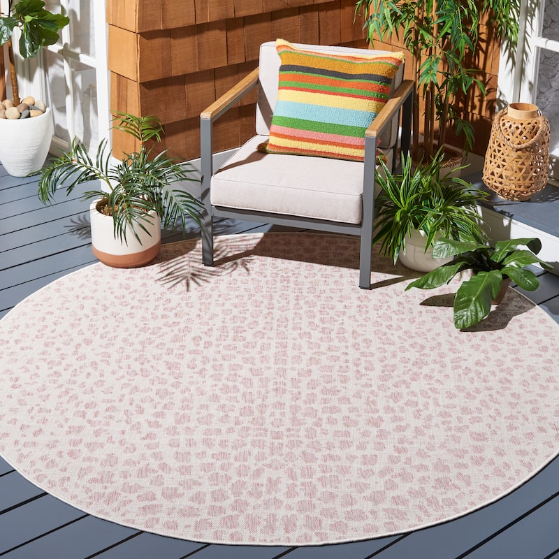 SAFAVIEH Courtyard Ruta Indoor/ Outdoor Waterproof Patio Backyard Rug - 6'7" Round - Ivory/Blush Pink
