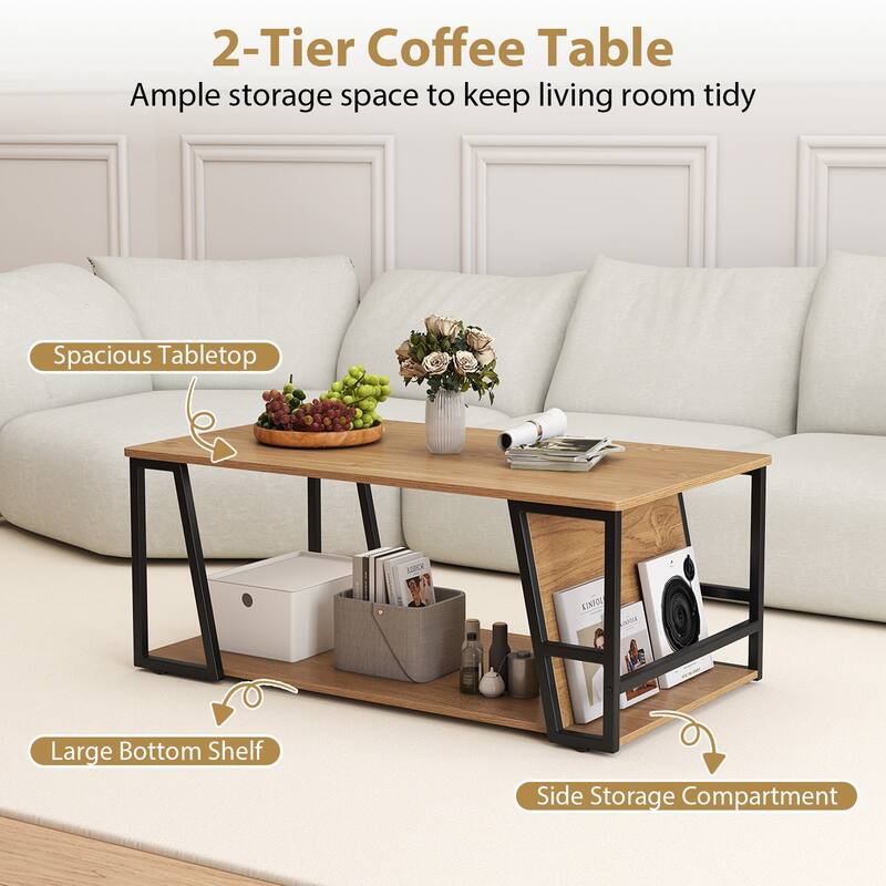 Gymax 40'' Coffee Table & 2-Tier Modern Farmhouse Center Table