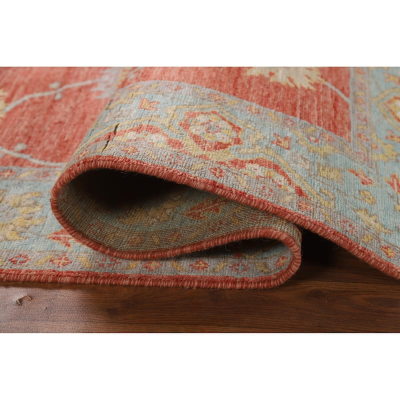 Vegetable Dye Oushak Turkish Rug Oriental Hand-Knotted Wool Carpet - 5'0"x 6'11"
