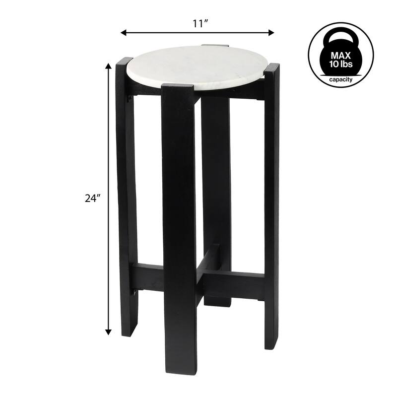 Elena 24″ Minimalist Structured Wood Drink & End Table, White Marble Round Top, By JONATHAN Y