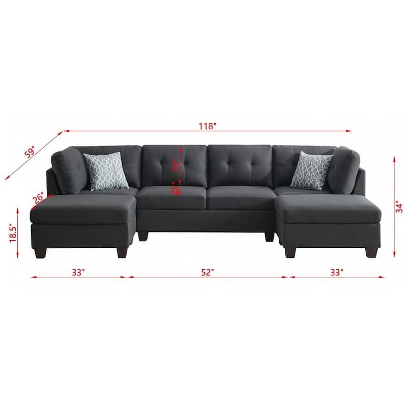 Contemporary Linen Upholstered Modular Sectional Sofa with Dual Chaise Lounges