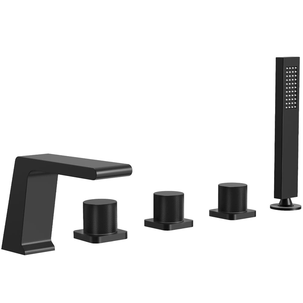 GRANDJOY Deck Mount Bathtub Spout and Handheld Shower Head Combo 5 Hole Design High Pressure