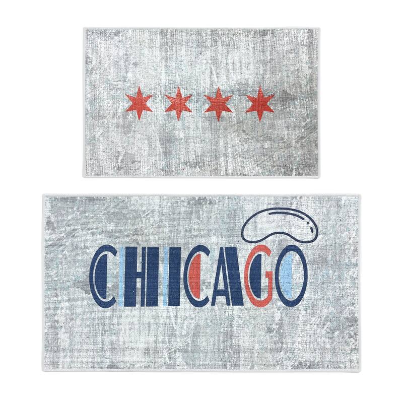 US States Design Non Skid Washable Kitchen Runner Rugs Set of 2 - Set of 44 x 24 and 31.5 x 20 Inches Low Pile Floor Mats