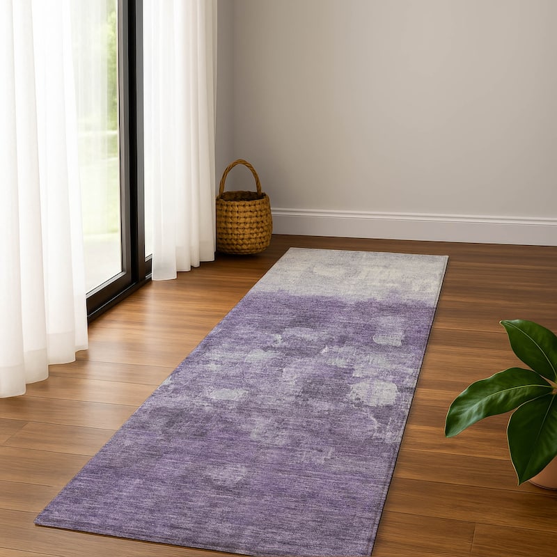 Premium Washable Super Soft Ombre Brushstrokes Mayfield Rug - Purple - 2'3" x 7'6"