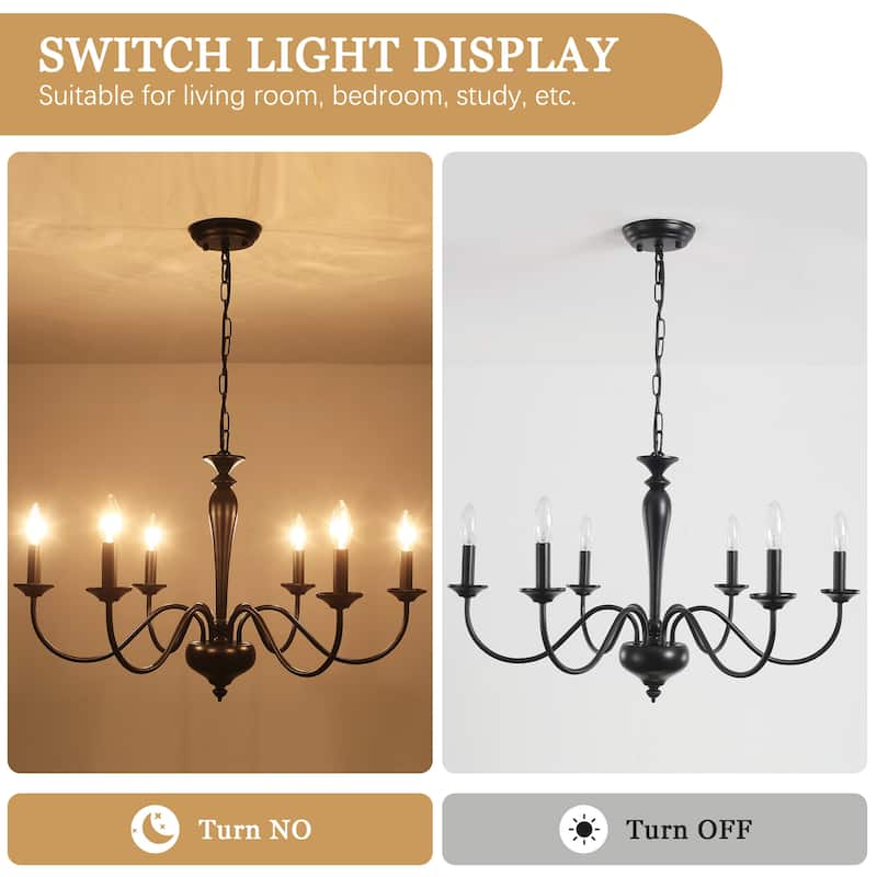 Modern Farmhouse 6-Light Candle Chandelier Light Fixture for Dining Room - W27.95"x H16.14" - N/A