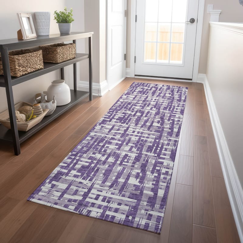 Machine Washable Indoor/ Outdoor Modern Crosshatch Chantille Rug - Purple - 2'3" x 7'6"