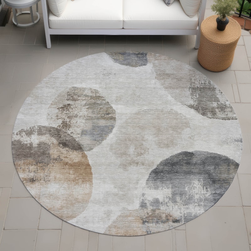 Machine Washable Indoor/ Outdoor Contemporary Micha Chantille Rug - Taupe - 8' x 8'