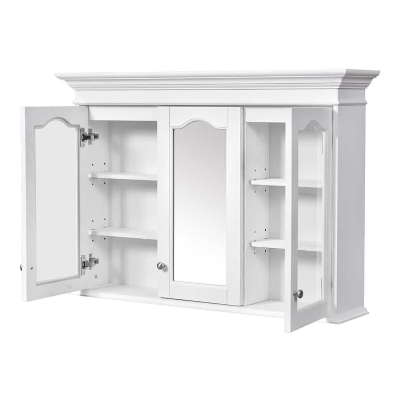 Roomfitters 40" Medicine Cabinet with Mirror, Bathroom Wall Storage Cabinet with Shelves and Glass Doors, White