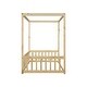 preview thumbnail 10 of 8, Natural Twin Size Pine Wood Canopy Frame Floor Bed with Guardrails
