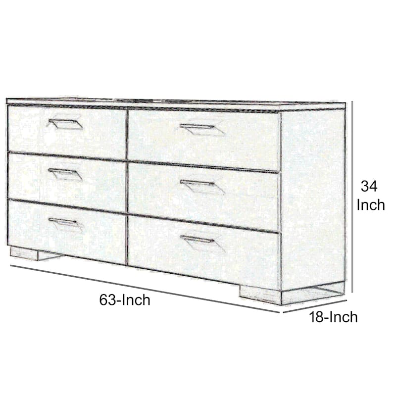 High Gloss Finish Wood and Metal Dresser with 6 Spacious Drawers,White