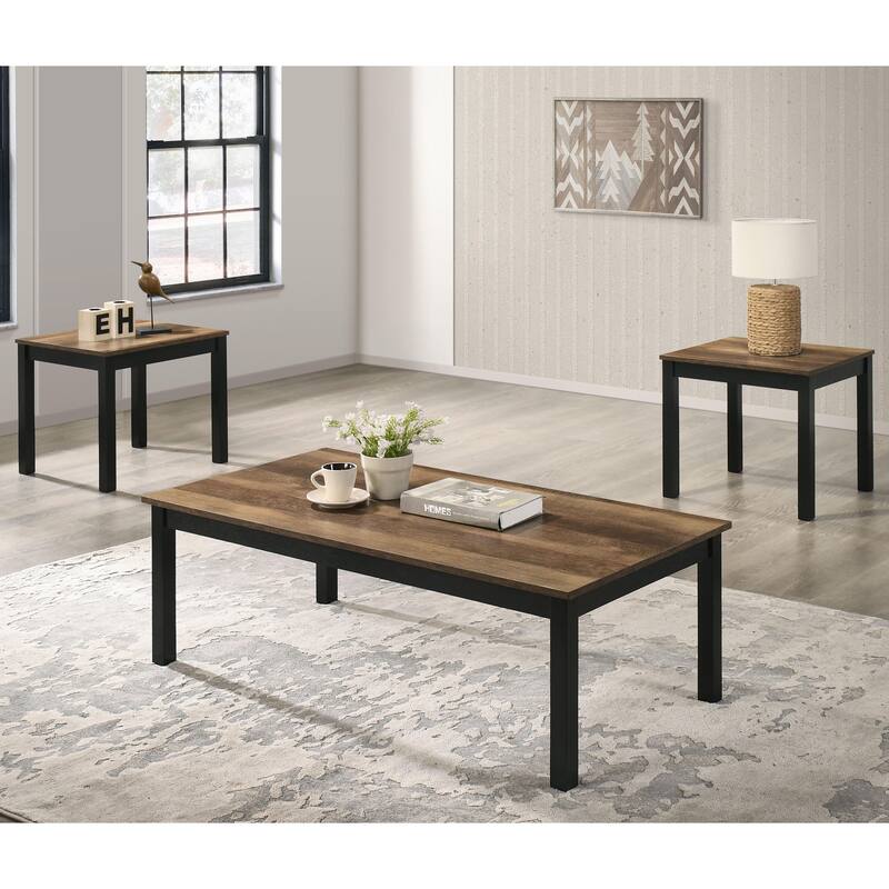 Furniture of America Sonnet Modern 3-Piece Wood Coffee Table Set with 2 End Tables - Brown Wood - Wood