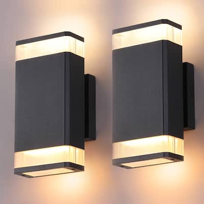 UP Down Integrated Square outdoor Lights, 10W Warm White Aluminum IP66 Waterproof LED Wall Lamp Black, 2 Pack - N/A
