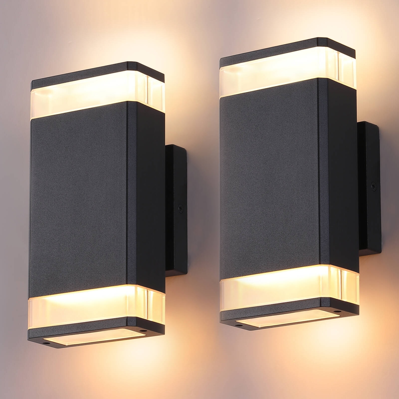 IP66 Waterproof 10W Warm White Integrated Square Outdoor Lights Black Aluminum LED Wall Lamp 2-Pack