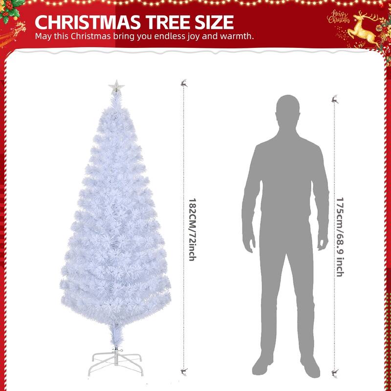 6 ft Fiber Optic Christmas Tree Pre-Lit Multi-Color Auto-Changing Lights with Star Topper and Sturdy Iron Base - 6 Ft