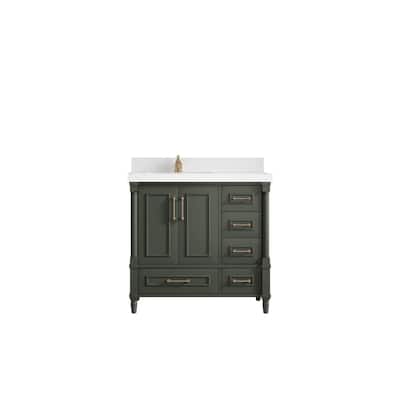Willow Collections 36 in. W x 22 in. D Aberdeen Left Offset Sink Bathroom Vanity in Pewter Green with Countertop