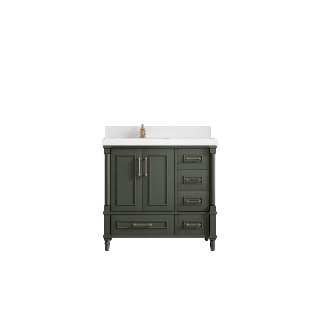 Willow Collections 36 in. W x 22 in. D Aberdeen Left Offset Sink Bathroom Vanity in Pewter Green with Countertop