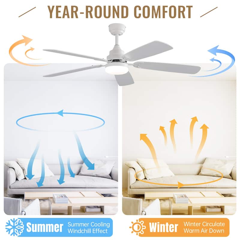 48" and 52" Integrated LED Ceiling Fan with Light and Remote, Reversible DC Motor