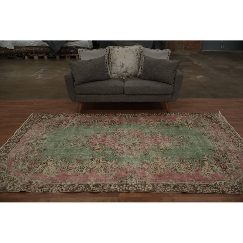 Hand Knotted Oriental 100% Wool Carpet Transitional Floral Green Anatolian Area Rug - 9' 2'' X 5' 2''