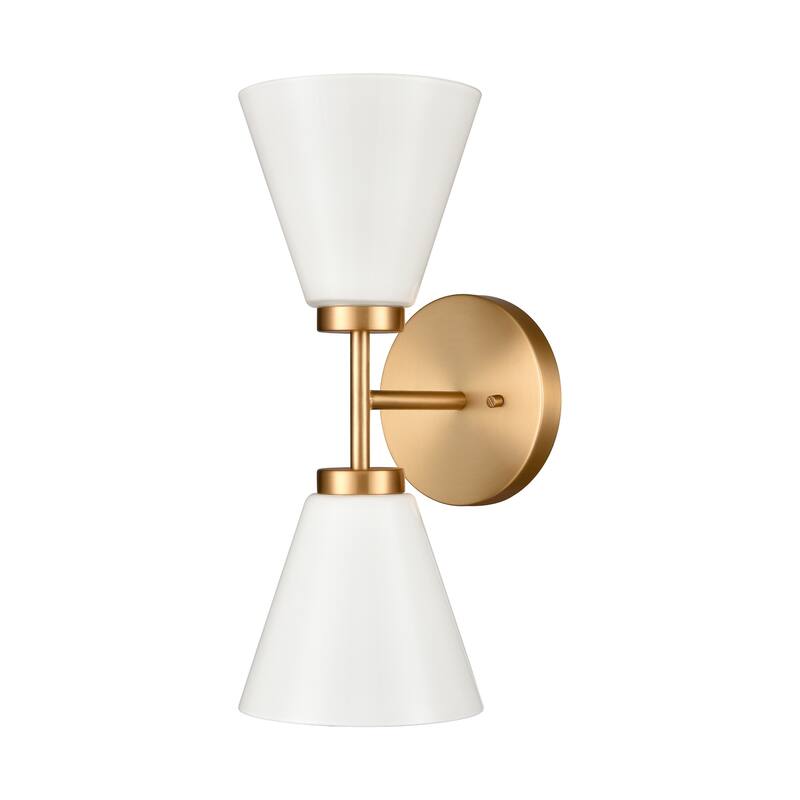 2-Light Vanity Light with Twin Frosted Shade - 15" - Brushed Gold and White