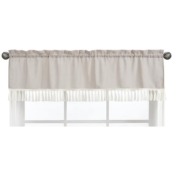 slide 2 of 6, Boho Fringe Window Curtain Valance - Neutral Beige Tan Taupe Linen Tassel Macrame for Bohemian Woodland Farmhouse Botanical Leaf