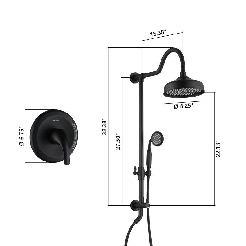 CASAINC Exposed Pipe Shower System with 8-In Rainfall Shower Head and Handheld Shower