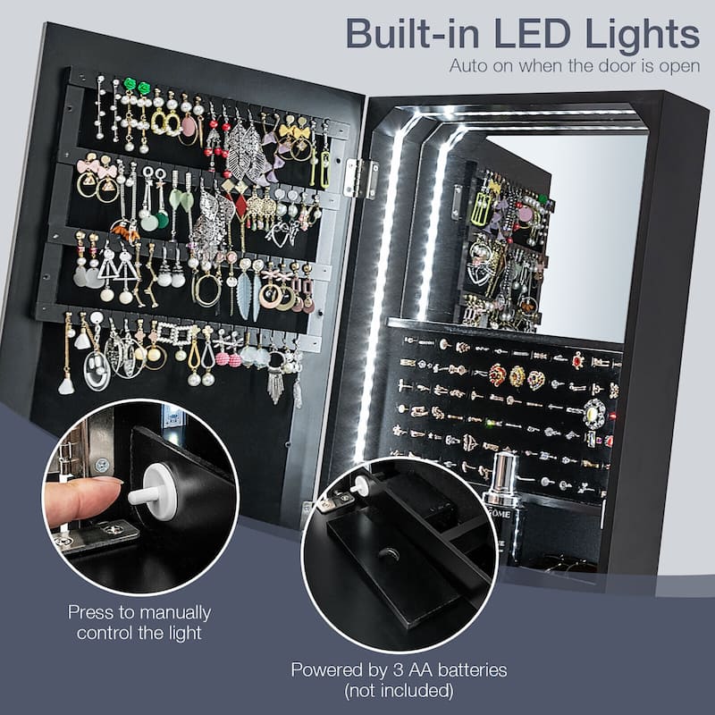 Gymax Jewelry Cabinet Armoire Full Length LED Mirror W/ 6 Drawers &