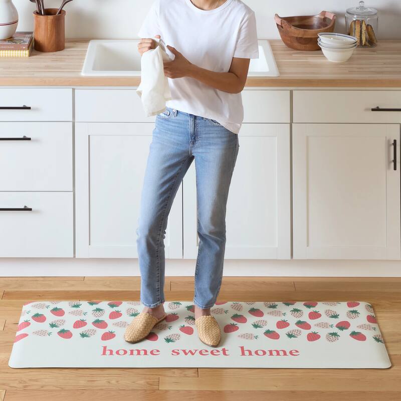 SUR LA TABLE KITCHEN ESSENTIALS Home Sweet Home Quirky Strawberries Fruit Anti Fatigue Comfort Mat, Kitchen Mat