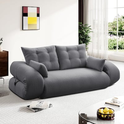 Modern style convenient frame-less convertible sofa bed with cushions and lumbar pillows, high resilience foam padding
