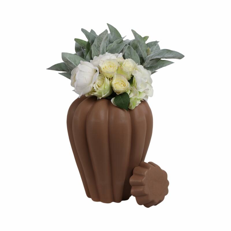 Stoneware Decorative Jar with Lid Fluted Sculpted Silhouette Style