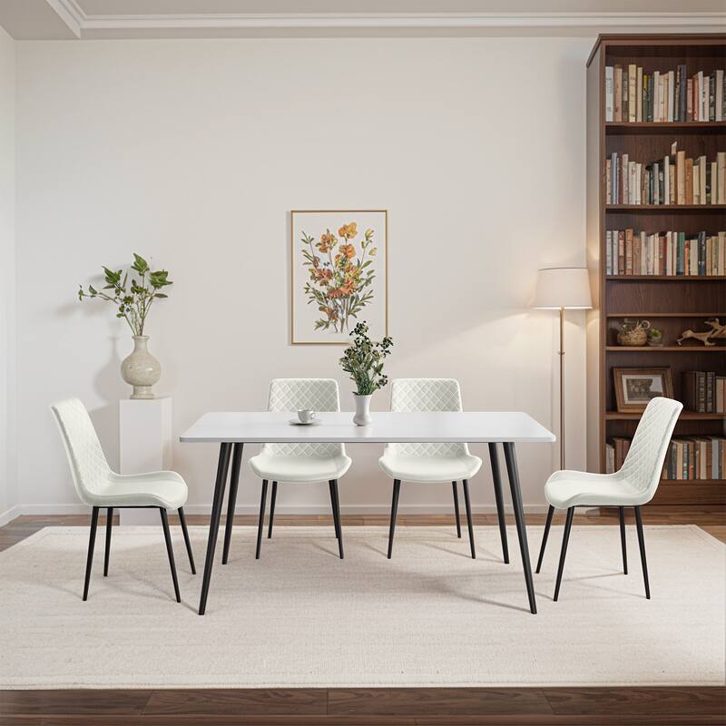 PU Leather Dining Chair with Metal Legs, Chequer Upholstered Armless Chair Set of 2 for Kitchen, Restaurant, Living