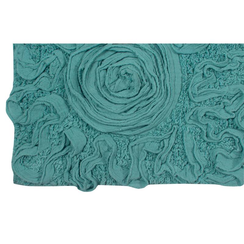 Bell Flower Collection 100% Cotton Non-Slip Bathroom Rug Set, Machine Washable Bath Rug, 5 Piece Bath Mat Set with Runner