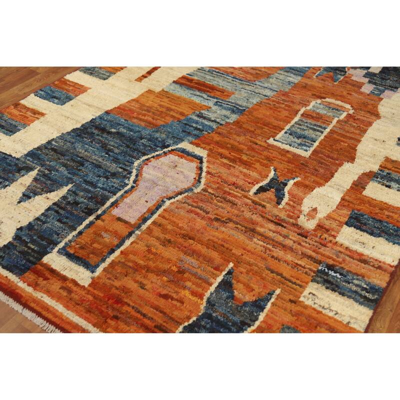 Orange Moroccan Oriental Area Rug Handmade Modern Wool Carpet - 5'9" x 7'8"