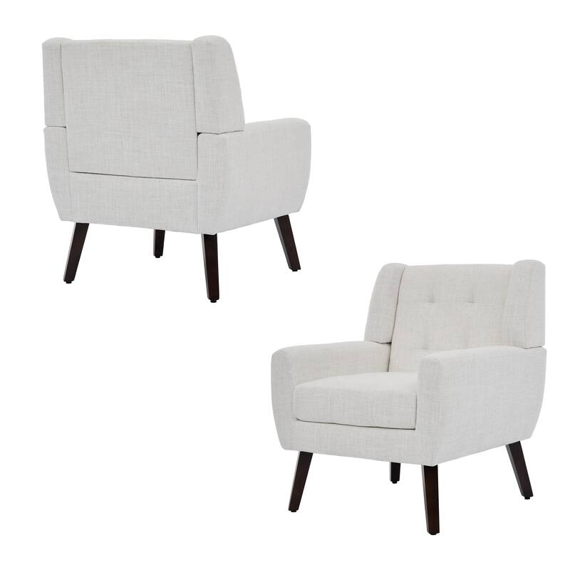 Tufted Wingback Accent Chairs Linen/Faux Leather/Velvet Armchairs Set of 2