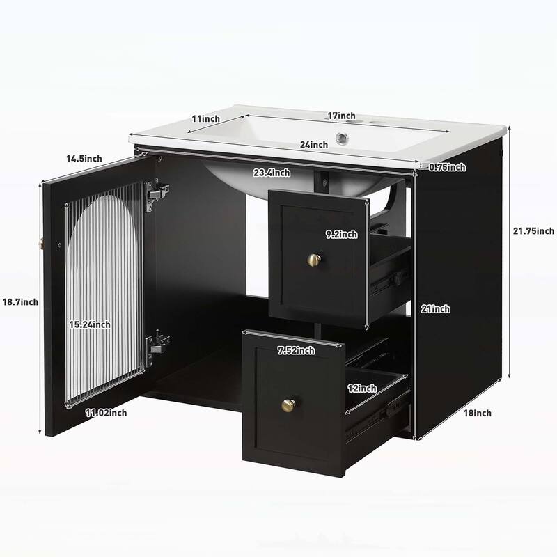 24" Bathroom Vanity Set Wall Mounted for Small Space