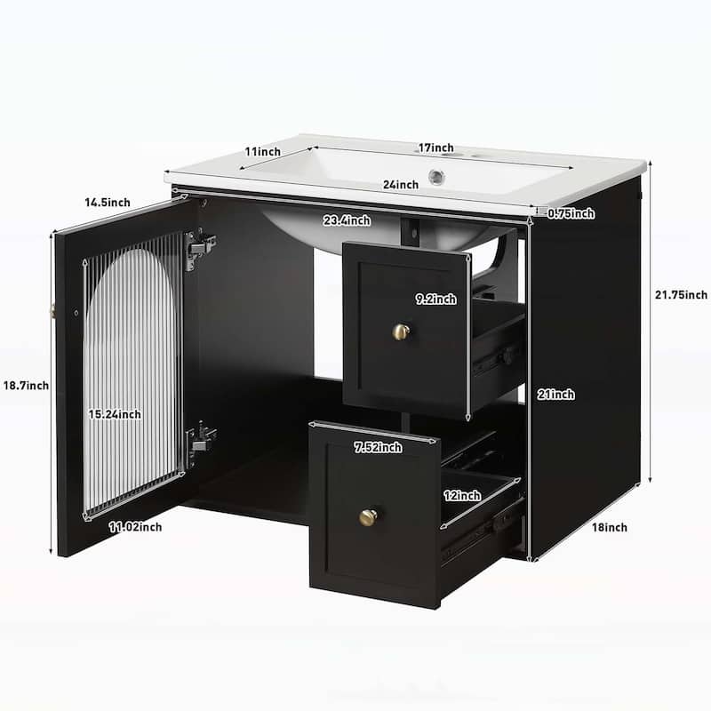 Bathroom Cabinet with Ceramic Sink,2 Drawers and 1 Soft-Close Door