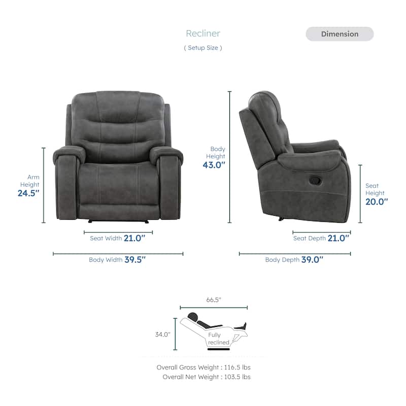 Fremont & Park Gerald 39.5" Microfiber Manual Reclining Chair with Tab Pull Motion