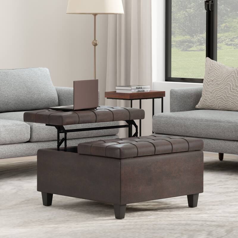 WYNDENHALL Elliot 30 inch Wide Transitional Square Table Ottoman - Distressed Brown