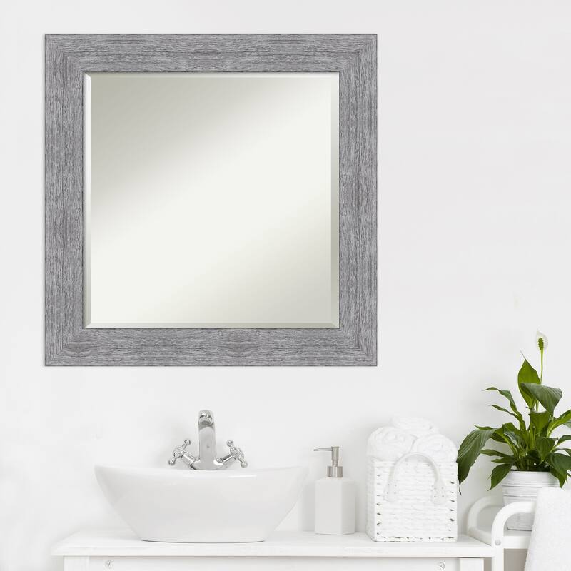 Beveled Bathroom Wall Mirror - Bark Rustic Char Frame