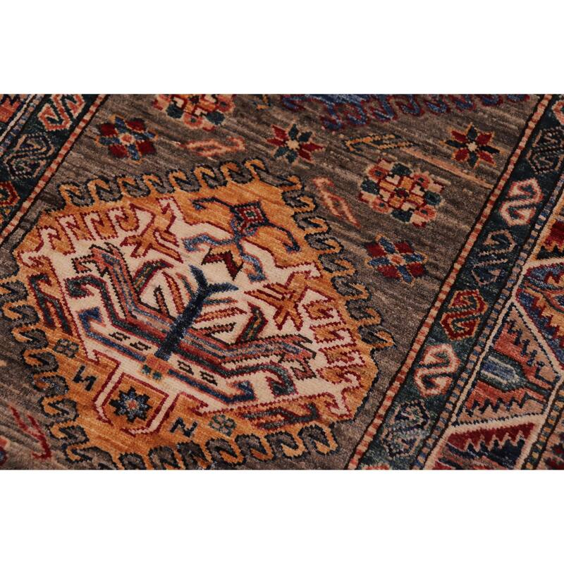 Tribal Super Kazak Cassius Gray/Multi Hand Knotted Wool Runner - 2'9'' x 10'5''